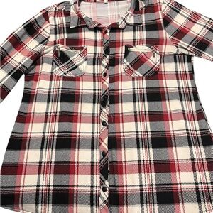 Eden & Olivia Red, Black & Cream Plaid Button-Up Shirt